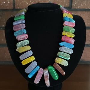 Vintage Lucoral Multi Colored Gemstone Agate/Quartz Necklace